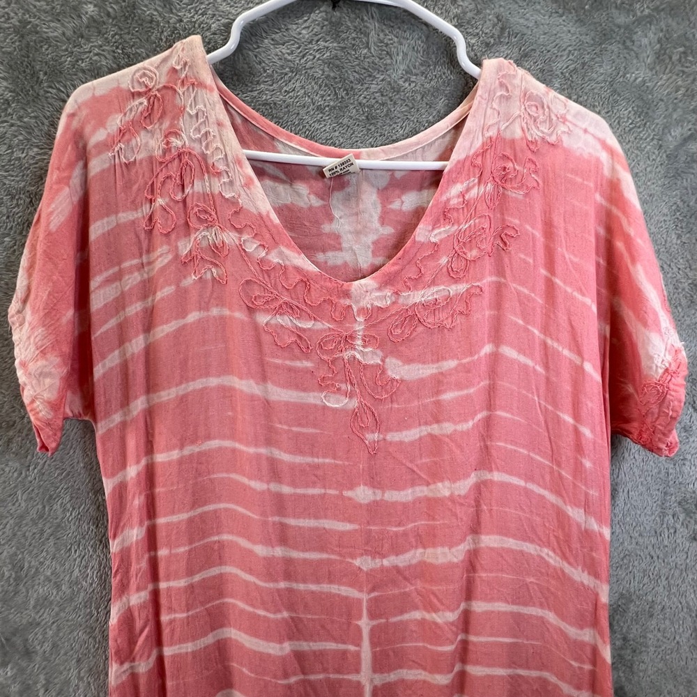 Ace Fashion Pink Tie Dye Embroidered V-Neck Rayon Maxi Dress Womens Small Boho